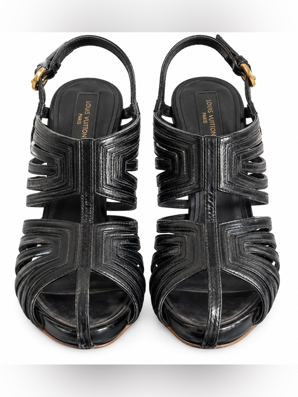 Louis Vuitton Marbella Sandals Black Gold Heels 38.5
